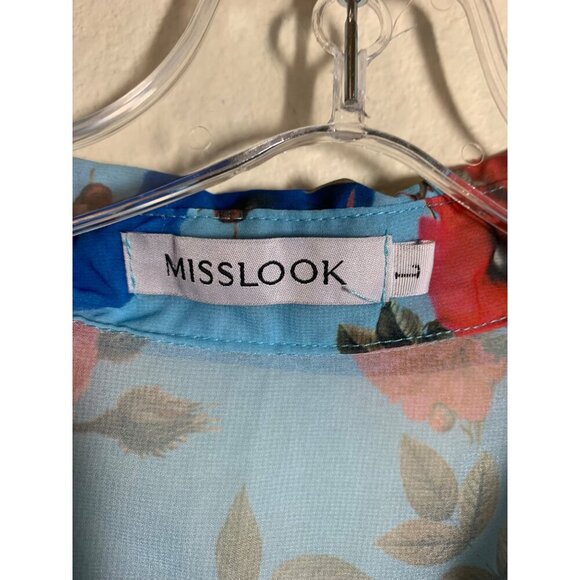 Miss Look Blouse Sheer Floral Top Blue Y2K Business Casual Granny 90s Size Large - Picture 4 of 5